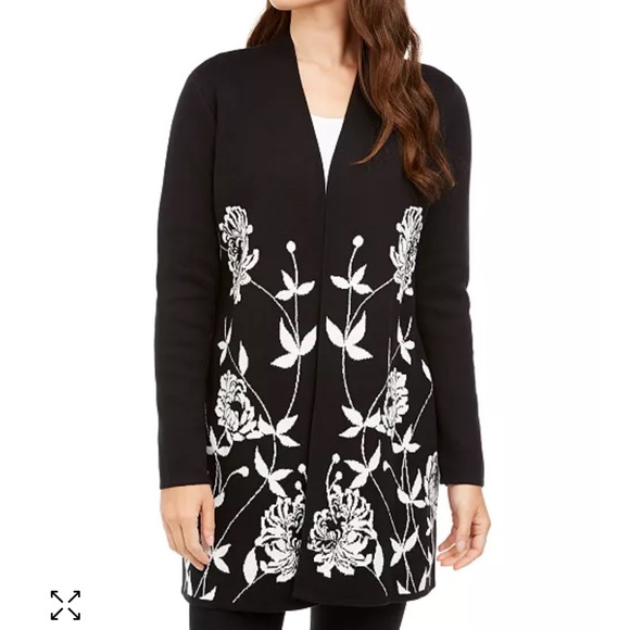 Alfani Sweaters - ALFANI Arched Garden Cardigan Black Petite Small PS SP $80 NWOT